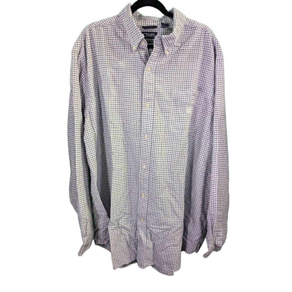 CHAPS Men's Button Front Shirt Black & White Plaid Stretch Cotton size 2XL